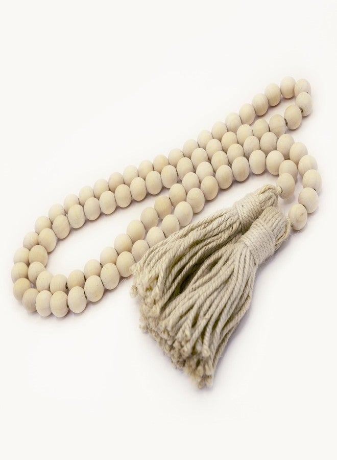 Ornativity Farmhouse Beads Wooden Garland- Wood Prayer Bead Garland with Tassels Boho Rustic Accented Home décor Country Style Hanging Beads 60 inches (Natural Wood) - Image 2
